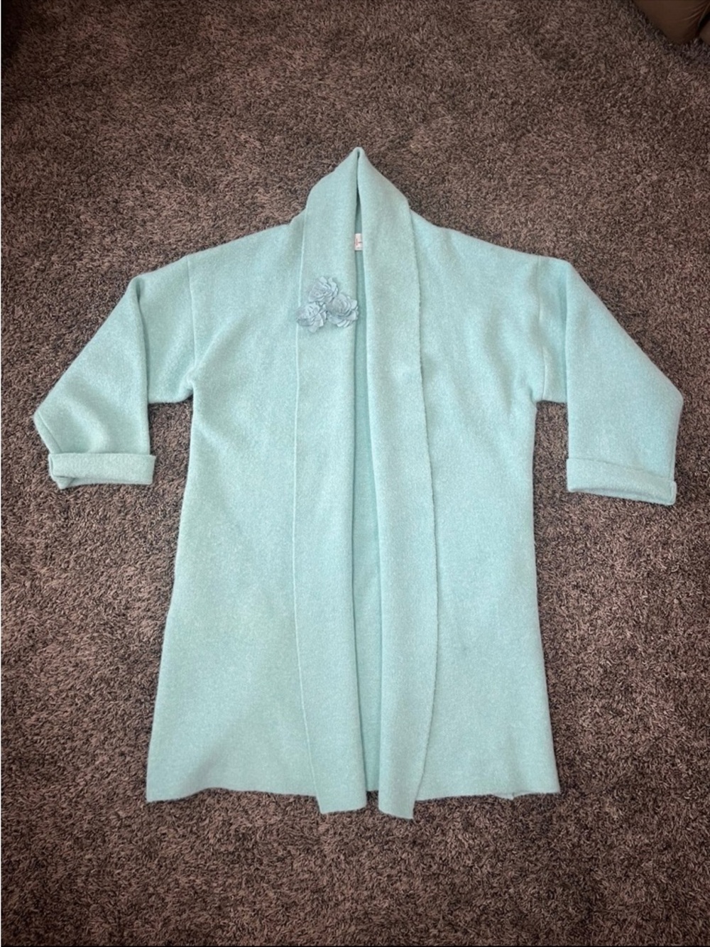 By Anthropologie The Mariel 3D Floral Icon Longline Cardigan Light Blue O/S